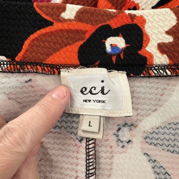 ECI New York Floral A-Line Skirt Large Black/Orange/Pink Stretch Mod Retro Artsy - Picture 2 of 13